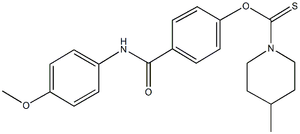O-{4-[(4-methoxyanilino)carbonyl]phenyl} 4-methyl-1-piperidinecarbothioate Structural
