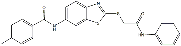 N-{2-[(2-anilino-2-oxoethyl)sulfanyl]-1,3-benzothiazol-6-yl}-4-methylbenzamide Structural
