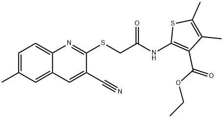 ethyl 2-({[(3-cyano-6-methyl-2-quinolinyl)sulfanyl]acetyl}amino)-4,5-dimethyl-3-thiophenecarboxylate Structural