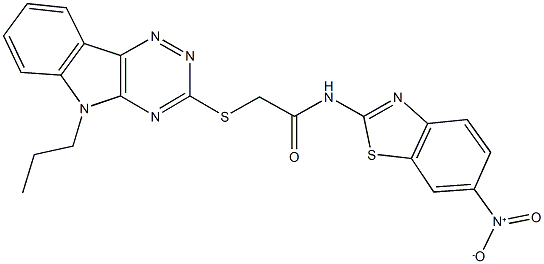 N-{6-nitro-1,3-benzothiazol-2-yl}-2-[(5-propyl-5H-[1,2,4]triazino[5,6-b]indol-3-yl)sulfanyl]acetamide Structural