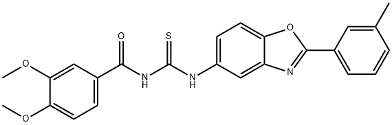 N-(3,4-dimethoxybenzoyl)-N'-[2-(3-methylphenyl)-1,3-benzoxazol-5-yl]thiourea Structural