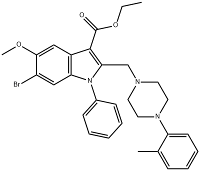 ethyl 6-bromo-5-methoxy-2-{[4-(2-methylphenyl)-1-piperazinyl]methyl}-1-phenyl-1H-indole-3-carboxylate Structural