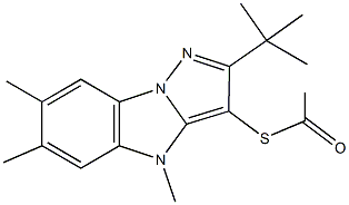 S-(2-tert-butyl-4,6,7-trimethyl-4H-pyrazolo[1,5-a]benzimidazol-3-yl) ethanethioate Structural