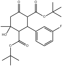 di(tert-butyl) 2-(3-fluorophenyl)-4-hydroxy-4-methyl-6-oxo-1,3-cyclohexanedicarboxylate Structural