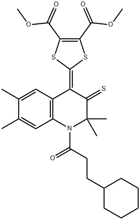 dimethyl 2-(1-(3-cyclohexylpropanoyl)-2,2,6,7-tetramethyl-3-thioxo-2,3-dihydro-4(1H)-quinolinylidene)-1,3-dithiole-4,5-dicarboxylate Structural