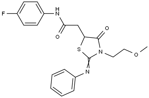 N-(4-fluorophenyl)-2-[3-(2-methoxyethyl)-4-oxo-2-(phenylimino)-1,3-thiazolidin-5-yl]acetamide Structural
