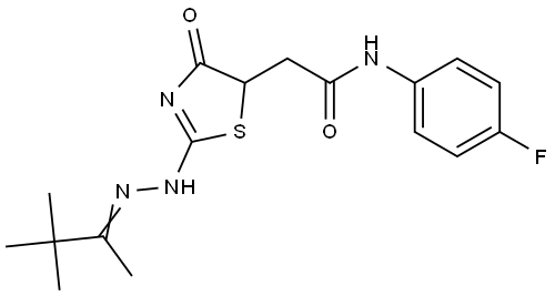 N-(4-fluorophenyl)-2-{4-hydroxy-2-[(1,2,2-trimethylpropylidene)hydrazono]-2,5-dihydro-1,3-thiazol-5-yl}acetamide Structural