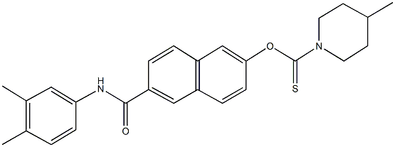 O-{6-[(3,4-dimethylanilino)carbonyl]-2-naphthyl} 4-methyl-1-piperidinecarbothioate Structural