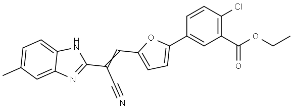 ethyl 2-chloro-5-{5-[2-cyano-2-(6-methyl-1H-benzimidazol-2-yl)vinyl]-2-furyl}benzoate Structural
