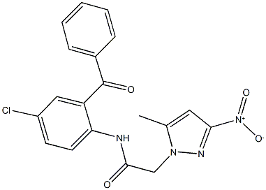N-[4-chloro-2-(phenylcarbonyl)phenyl]-2-{3-nitro-5-methyl-1H-pyrazol-1-yl}acetamide Structural