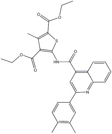 diethyl 5-({[2-(3,4-dimethylphenyl)-4-quinolinyl]carbonyl}amino)-3-methyl-2,4-thiophenedicarboxylate Structural