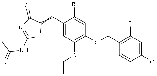 N-(5-{2-bromo-4-[(2,4-dichlorobenzyl)oxy]-5-ethoxybenzylidene}-4-oxo-1,3-thiazolidin-2-ylidene)acetamide Structural
