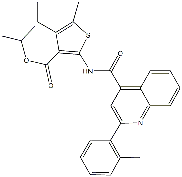 isopropyl 4-ethyl-5-methyl-2-({[2-(2-methylphenyl)-4-quinolinyl]carbonyl}amino)-3-thiophenecarboxylate Structural