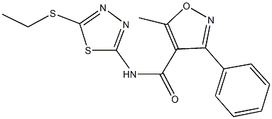 N-[5-(ethylsulfanyl)-1,3,4-thiadiazol-2-yl]-5-methyl-3-phenyl-4-isoxazolecarboxamide Structural