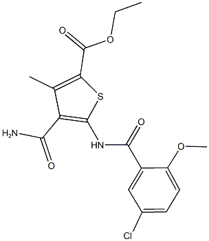 ethyl 4-(aminocarbonyl)-5-[(5-chloro-2-methoxybenzoyl)amino]-3-methyl-2-thiophenecarboxylate Structural