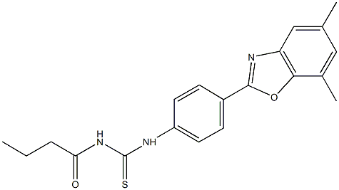N-butyryl-N'-[4-(5,7-dimethyl-1,3-benzoxazol-2-yl)phenyl]thiourea Structural