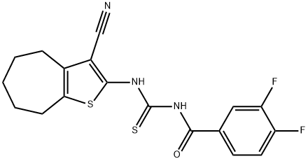 N-(3-cyano-5,6,7,8-tetrahydro-4H-cyclohepta[b]thien-2-yl)-N'-(3,4-difluorobenzoyl)thiourea Structural