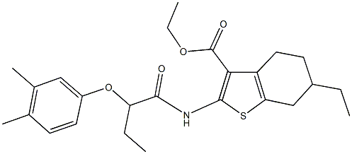 ethyl 2-{[2-(3,4-dimethylphenoxy)butanoyl]amino}-6-ethyl-4,5,6,7-tetrahydro-1-benzothiophene-3-carboxylate Structural
