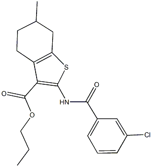 propyl 2-[(3-chlorobenzoyl)amino]-6-methyl-4,5,6,7-tetrahydro-1-benzothiophene-3-carboxylate Structural
