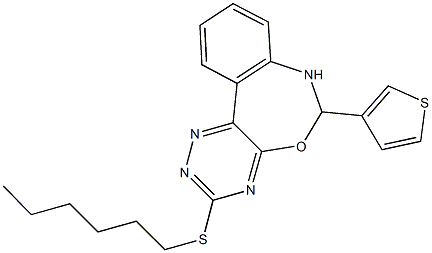 hexyl6-(3-thienyl)-6,7-dihydro[1,2,4]triazino[5,6-d][3,1]benzoxazepin-3-ylsulfide Structural