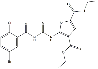 diethyl 5-({[(5-bromo-2-chlorobenzoyl)amino]carbothioyl}amino)-3-methyl-2,4-thiophenedicarboxylate Structural