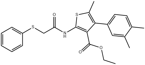 ethyl 4-(3,4-dimethylphenyl)-5-methyl-2-{[(phenylsulfanyl)acetyl]amino}-3-thiophenecarboxylate Structural