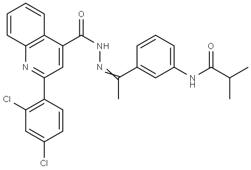 N-[3-(N-{[2-(2,4-dichlorophenyl)-4-quinolinyl]carbonyl}ethanehydrazonoyl)phenyl]-2-methylpropanamide Structural