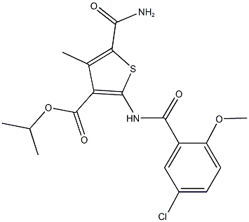 isopropyl 5-(aminocarbonyl)-2-[(5-chloro-2-methoxybenzoyl)amino]-4-methyl-3-thiophenecarboxylate Structural
