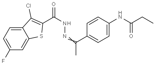 N-(4-{N-[(3-chloro-6-fluoro-1-benzothien-2-yl)carbonyl]ethanehydrazonoyl}phenyl)propanamide Structural