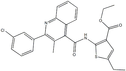 ethyl 2-({[2-(3-chlorophenyl)-3-methyl-4-quinolinyl]carbonyl}amino)-5-ethyl-3-thiophenecarboxylate Structural