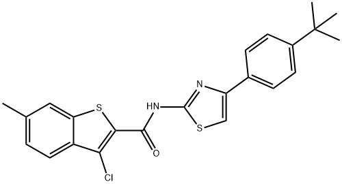 N-[4-(4-tert-butylphenyl)-1,3-thiazol-2-yl]-3-chloro-6-methyl-1-benzothiophene-2-carboxamide Structural