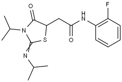 N-(2-fluorophenyl)-2-[3-isopropyl-2-(isopropylimino)-4-oxo-1,3-thiazolidin-5-yl]acetamide Structural