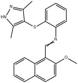 N-{2-[(3,5-dimethyl-1H-pyrazol-4-yl)sulfanyl]phenyl}-N-[(2-methoxy-1-naphthyl)methylene]amine Structural