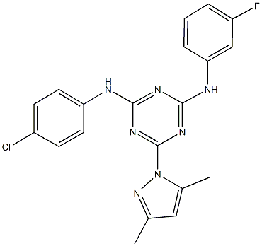 N~2~-(4-chlorophenyl)-6-(3,5-dimethyl-1H-pyrazol-1-yl)-N~4~-(3-fluorophenyl)-1,3,5-triazine-2,4-diamine Structural