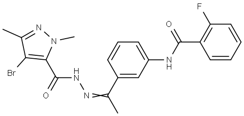 N-(3-{N-[(4-bromo-1,3-dimethyl-1H-pyrazol-5-yl)carbonyl]ethanehydrazonoyl}phenyl)-2-fluorobenzamide Structural