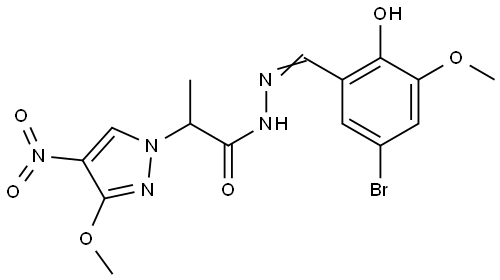 N'-(5-bromo-2-hydroxy-3-methoxybenzylidene)-2-{4-nitro-3-methoxy-1H-pyrazol-1-yl}propanohydrazide Structural
