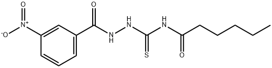 N-[(2-{3-nitrobenzoyl}hydrazino)carbothioyl]hexanamide Structural