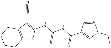 N-(3-cyano-4,5,6,7-tetrahydro-1-benzothien-2-yl)-N'-[(1-ethyl-1H-pyrazol-4-yl)carbonyl]thiourea Structural
