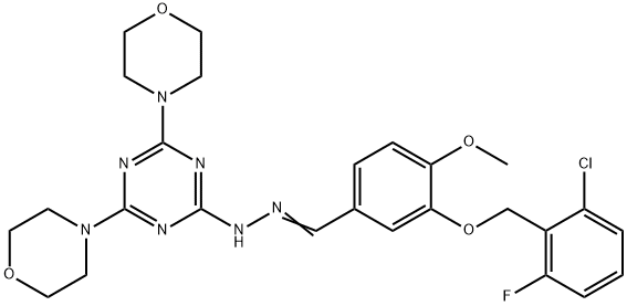 3-[(2-chloro-6-fluorobenzyl)oxy]-4-methoxybenzaldehyde [4,6-di(4-morpholinyl)-1,3,5-triazin-2-yl]hydrazone Structural