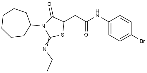 N-(4-bromophenyl)-2-[3-cycloheptyl-2-(ethylimino)-4-oxo-1,3-thiazolidin-5-yl]acetamide Structural