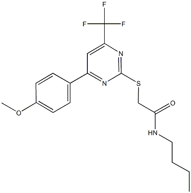 N-butyl-2-{[4-(4-methoxyphenyl)-6-(trifluoromethyl)-2-pyrimidinyl]sulfanyl}acetamide Structural