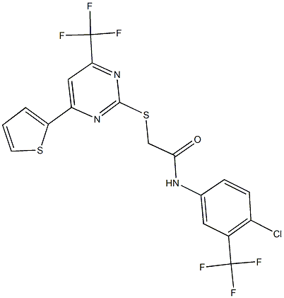 N-[4-chloro-3-(trifluoromethyl)phenyl]-2-{[4-(2-thienyl)-6-(trifluoromethyl)-2-pyrimidinyl]sulfanyl}acetamide Structural