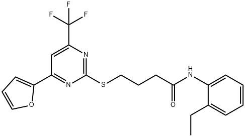 N-(2-ethylphenyl)-4-{[4-(2-furyl)-6-(trifluoromethyl)-2-pyrimidinyl]sulfanyl}butanamide Structural