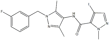 N-[1-(3-fluorobenzyl)-3,5-dimethyl-1H-pyrazol-4-yl]-4-iodo-1-methyl-1H-pyrazole-5-carboxamide Structural