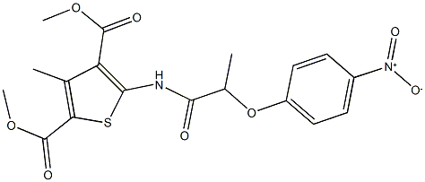 dimethyl 5-[(2-{4-nitrophenoxy}propanoyl)amino]-3-methyl-2,4-thiophenedicarboxylate Structural