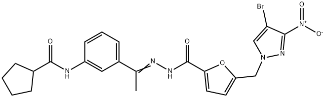 N-(3-{N-[5-({4-bromo-3-nitro-1H-pyrazol-1-yl}methyl)-2-furoyl]ethanehydrazonoyl}phenyl)cyclopentanecarboxamide Structural
