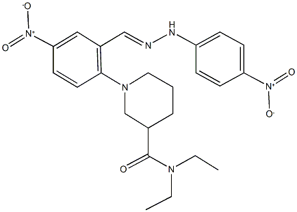 N,N-diethyl-1-[4-nitro-2-(2-{4-nitrophenyl}carbohydrazonoyl)phenyl]-3-piperidinecarboxamide Structural
