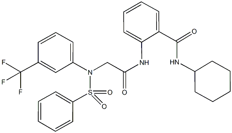 N-cyclohexyl-2-({[(phenylsulfonyl)-3-(trifluoromethyl)anilino]acetyl}amino)benzamide Structural