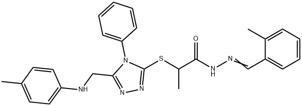 N'-(2-methylbenzylidene)-2-{[4-phenyl-5-(4-toluidinomethyl)-4H-1,2,4-triazol-3-yl]sulfanyl}propanohydrazide Structural