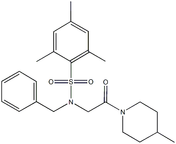 N-benzyl-2,4,6-trimethyl-N-[2-(4-methyl-1-piperidinyl)-2-oxoethyl]benzenesulfonamide Structural